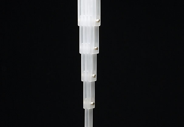 <i>Empire necklace</i>, 2014; 15mm height x 45mm wide; waterjet cut, coldworked and lamp-worked borosilicate glass, 925 silver
