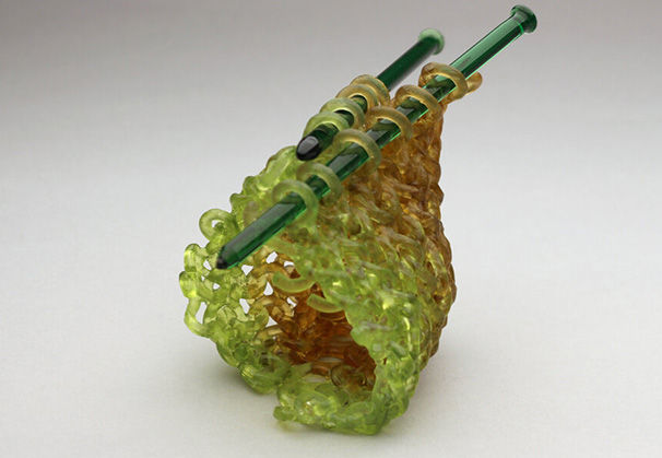 <i>Cypress</i>, 2020; 5 x 7 x 4 inches; Gaffer Glass, 45% lead crystal, kiln cast using the lost wax casting process. Needles are made of borosilicate glass.
