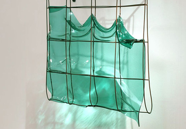 <i>Water Lines</i>, 2006; 25 x 24 x 8 inches; slumped glass and metal