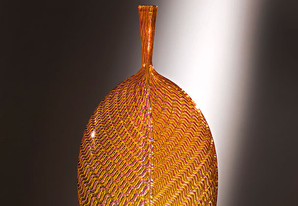 Pink & Gold Wavy Leaf, 2016;  32 x 12 x 2.5 inches; blown glass