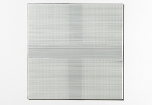 <i>In the Vicinity of White (Grid) #4</i>, 2018; 45.25 x 45.125 x 1 inches; kilnformed and coldworked glass; Photo: G. Piper