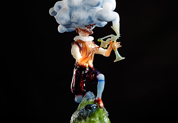 <i>Apparatus for the Extraction of Cloud Essence</i>, 2016; 48.5 x 20.3 x 14.2 centimeters; borosilicate glass, blown, sculpted, and sandblasted. Photo by Richard Weinstein