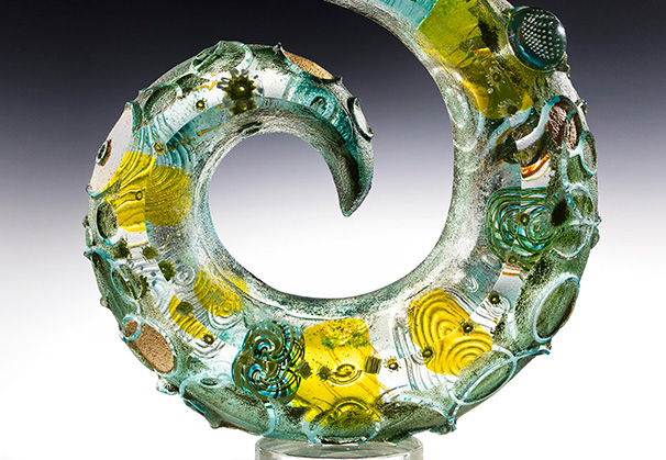 Fibonacci Spiral, 2023; 19.5 x 18 inches;  cast glass with inclusions
