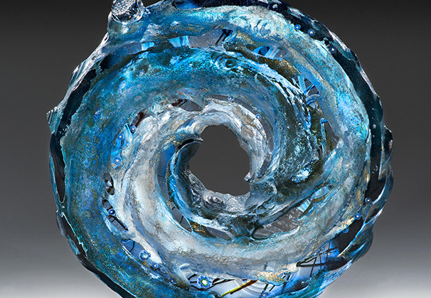 <i>Tempest</i>, 2020; 24 x 20.5 inches;  cast glass with inclusions
