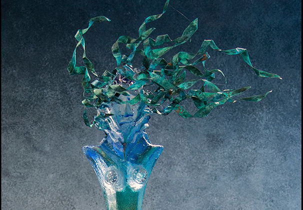 <i>Wild Woman</i>, 2022; 39 x 8.5 inches;  cast glass with inclusions and occlusions