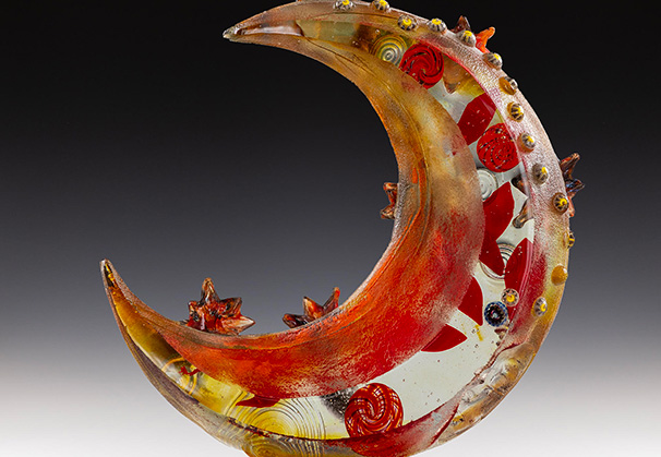 <i>Autumn Moon</i>, 2022; 24 x 18 inches;  cast glass with inclusions and occlusions
