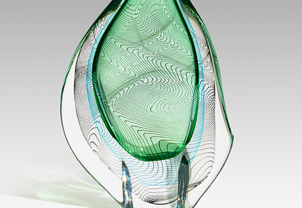 <i>Aurora - Green</i>, 2024; 38 x 23 x 7 centimeters; freeblown glass; Photo by Alick Cotterill