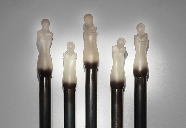 </>Industrial Asceticism V</i>, 2015 - 2025; 75 x 4 x 5 inches; blown glass & steel