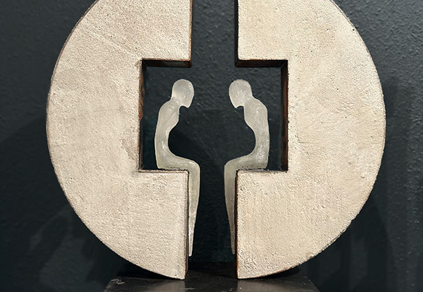 </>Secrets</i>, 2024; 28 x 24 x 8 inches, ; cast glass, concrete & steel