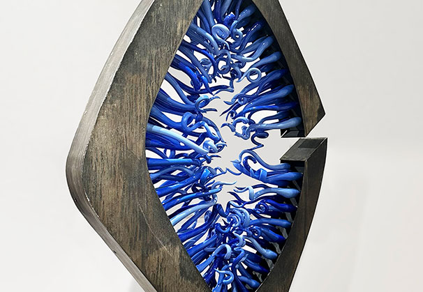 </>Cthonestesia: Europa</i>, 2024; 78 x 32 x 12 inches; blown glass & steel