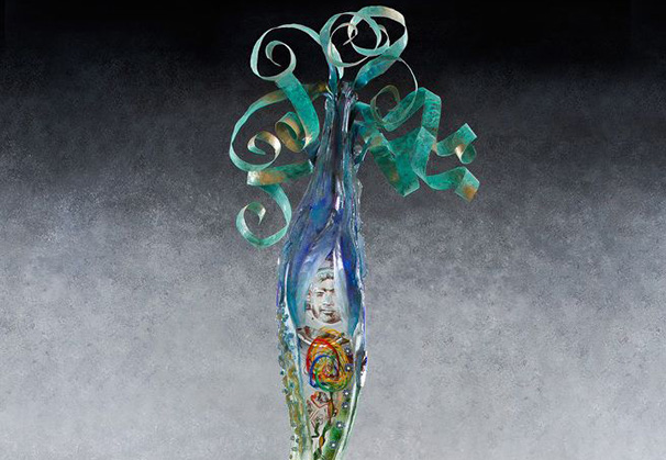 <i>Kundalini</i>, 2022; 91 x 21 inches; cast glass with Inclusions and occlusions
