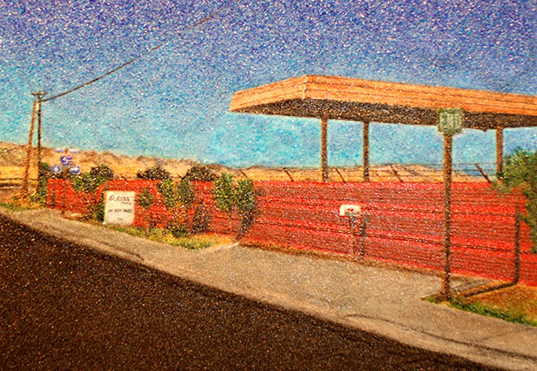 <i>rainbows end down that highway (a western)</i>, 2013; 44 x 64 inches; glass on panel