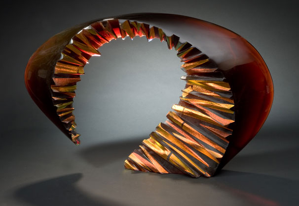 <i>Cherry Gintaras</i>, 2011; 20 x 77 x 10 inches; cast glass with dichroic laminations
