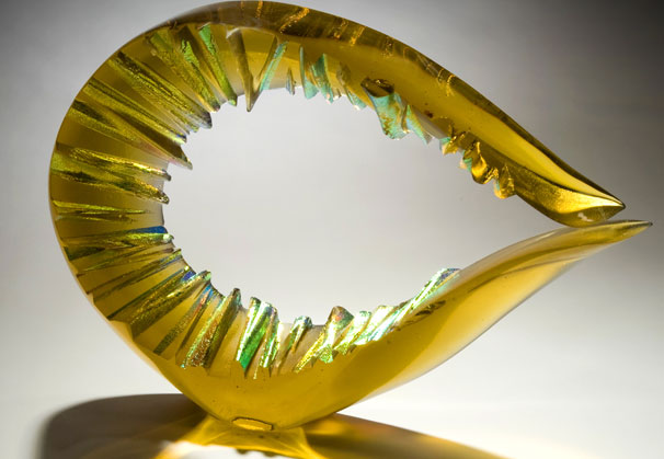 <i>Rhizome V Mandolin</i>,2012; 15 x 22 x 3 inches; cast glass with dichroic laminations