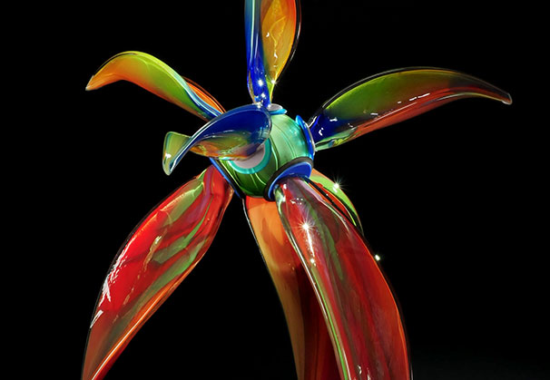 <i>Scarlet Swimmer</i>, 2017; 28 x 16 x 16 inches; blown and carved glass