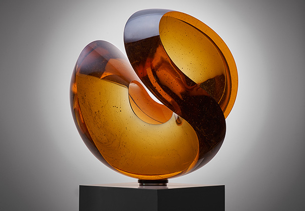 <i>Aqua One Amber</i>, 2018; 66 centimeter diameter; cast, polished glass