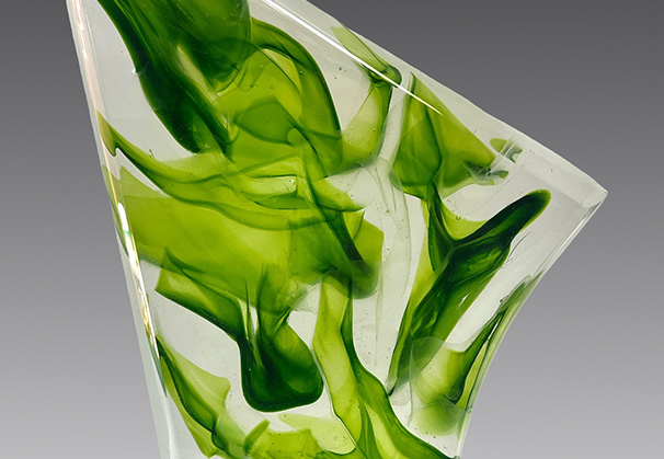 <i>Green Whisper</i>, 2022; 15 x 9 x 3 inches; cast glass