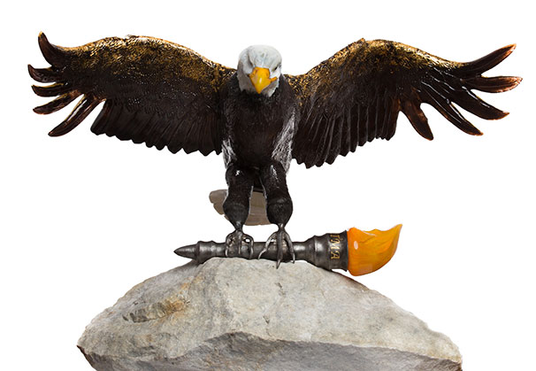 <i>Bald Eagle with Torch</i>, 2022; 36 x 24 x 27 inches; hot sculpted glass