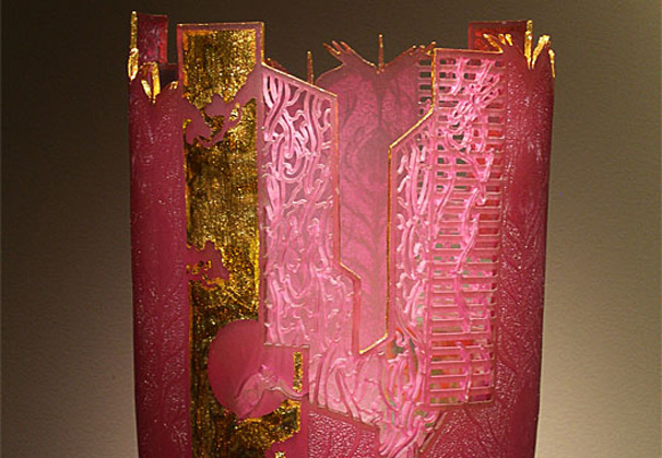 <i>Between Worlds</i> (Cerise), 2010; cast glass, gold
