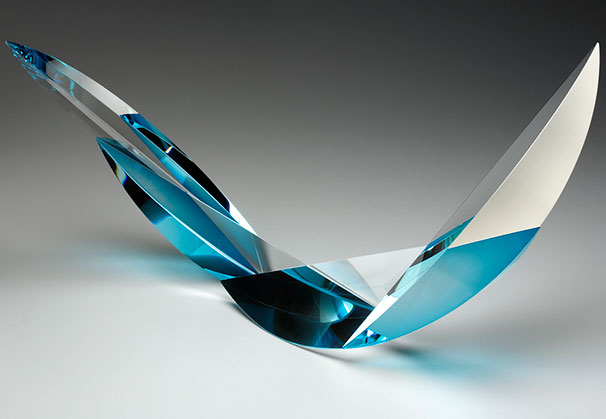 <i>Seagull</i>, 12 x 24 x 6 inches; cut crystal, sandblasted and polished