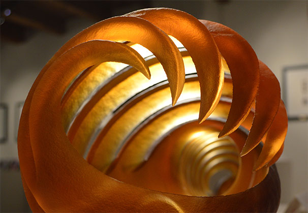<i>Amber Repose</i>; 8 x 24 x 9 inches; blown and sandblasted glass