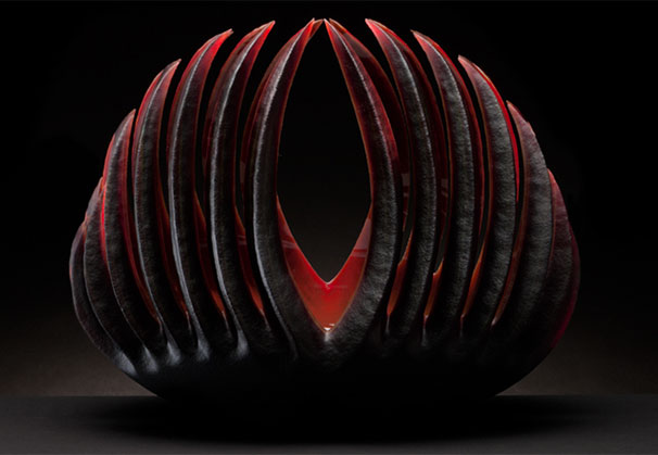 <i>Red Lotus</i>; 12 x 15 x 9 inches; blown and sandblasted glass