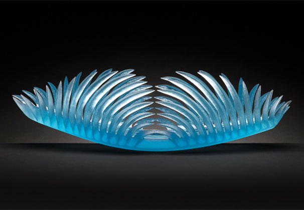 <i>Copper Blue Attraction</i>; 7 x 25 x 7 inches; blown and sandblasted glass