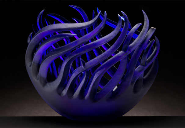 <i>Cobalt Grass</i>; 11 x 13 x 11 inches; blown and sandblasted glass