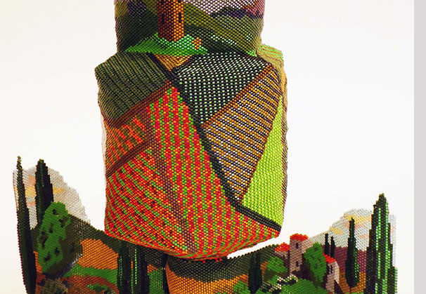 <i>Langhe</i> sculpture, 2017; 10 x 10 x 4 inches; woven glass beads, tight weave