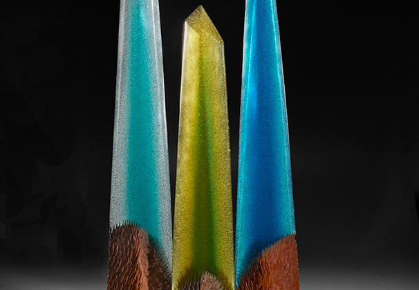 <i>Large Crystal Mountain Tryptic</i>; 45-1/2 x 22 x 10 inches; cast and cut glass, fused steel