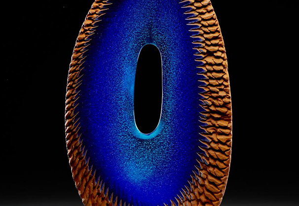<i>Deep Blue Oval</i>; 24 x 12-1/2 x 3 inches; cast and cut glass, fused steel 