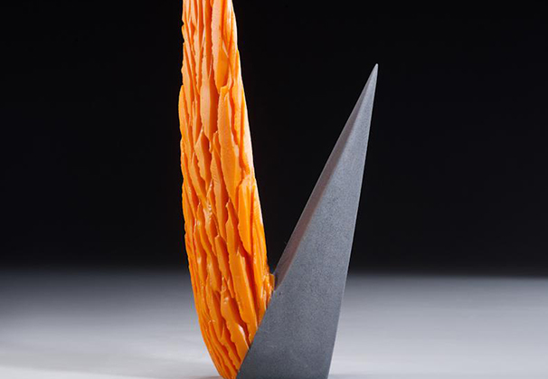 <i>Orange Divide</i>; 19 x 6 x 2-1/2 inches; cast and cut glass, fused steel  