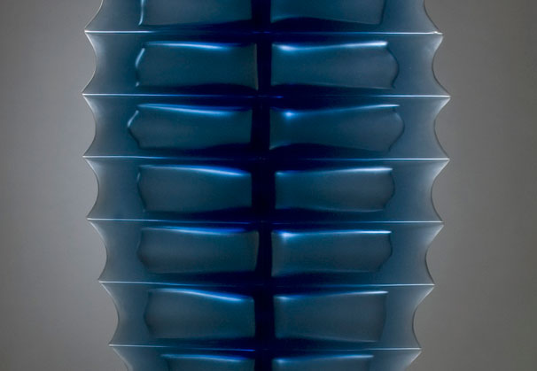 <i>Segmented Structure – Blue Carapace</i>, 2008; H 195 x W 58 x D 12cm; mould blown & cast glass with metal base