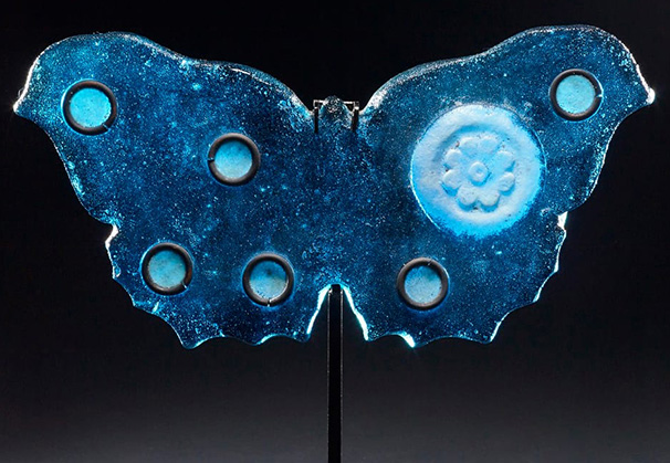 <i>Butterfly</i> - Blue; 15 x 18 x 18 inches; sand cast glass and metal base