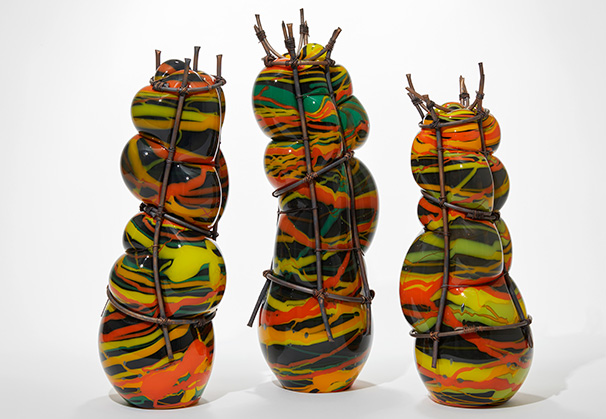 <i>Transition of Age</i> installation, 2023; blown & sculpted glass with mixed media