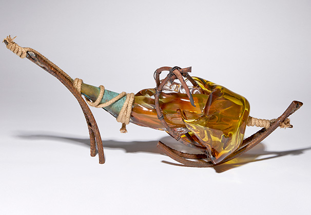 <i>Wander</i>, 2020; 28 x 62 x 20 centimeters; in the permanent collection of the Chrysler Museum, Norfolk, VA, USA; blown & sculpted glass with mixed media