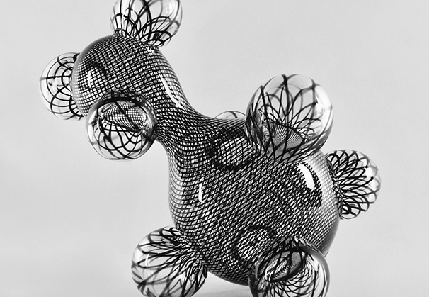 <i>Opt VI</i>, 2018, 17 x 18 x 10 inches; blown glass