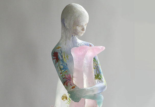 <i>BALANCE</i>, 2021-25; 32 x 11 x 10 inches; cast glass/mixed media/hand painted details