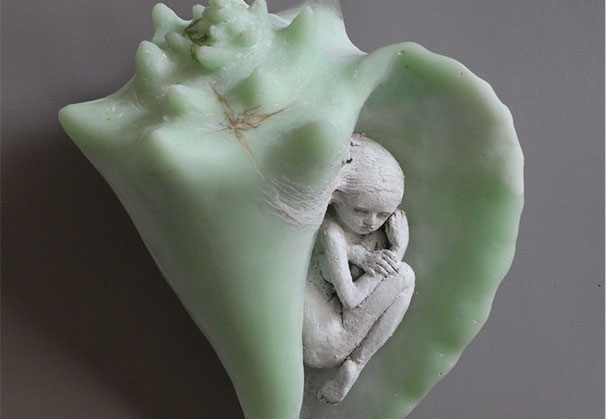<i>CELADON</i>, 2024-25; 12 x 9 x 7 inches; cast glass/mixed media/hand painted details