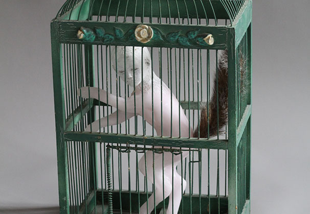 <i>SQUIRREL GIRL</i>, 2025; 22 x 10 x 7 inches; cast glass/mixed media