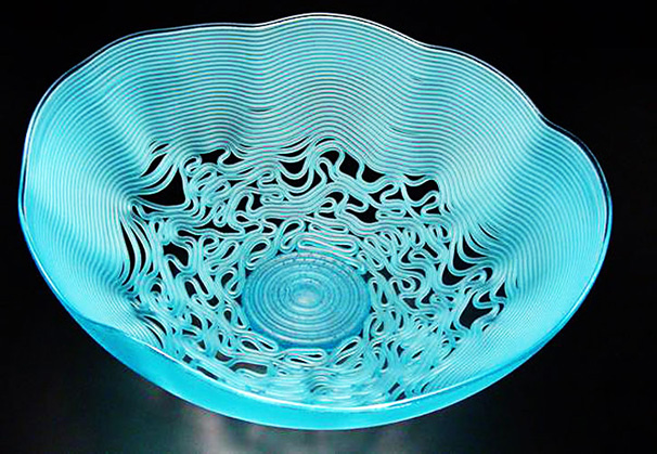<i>Turquoise Arabesque with Polished Lip</i>, 2007; cold stream cast glass; 21 X 10 inches
