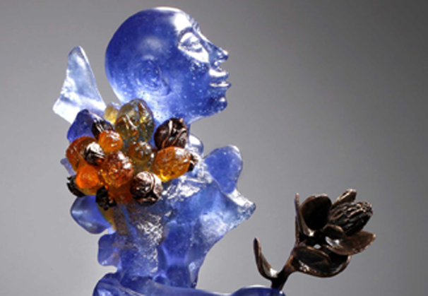 <i>The Emergence of Hyacinth's Offering of Honor</i>, 2010; cast lead crystal glass and bronze; 23 x 12 x 8 inches
